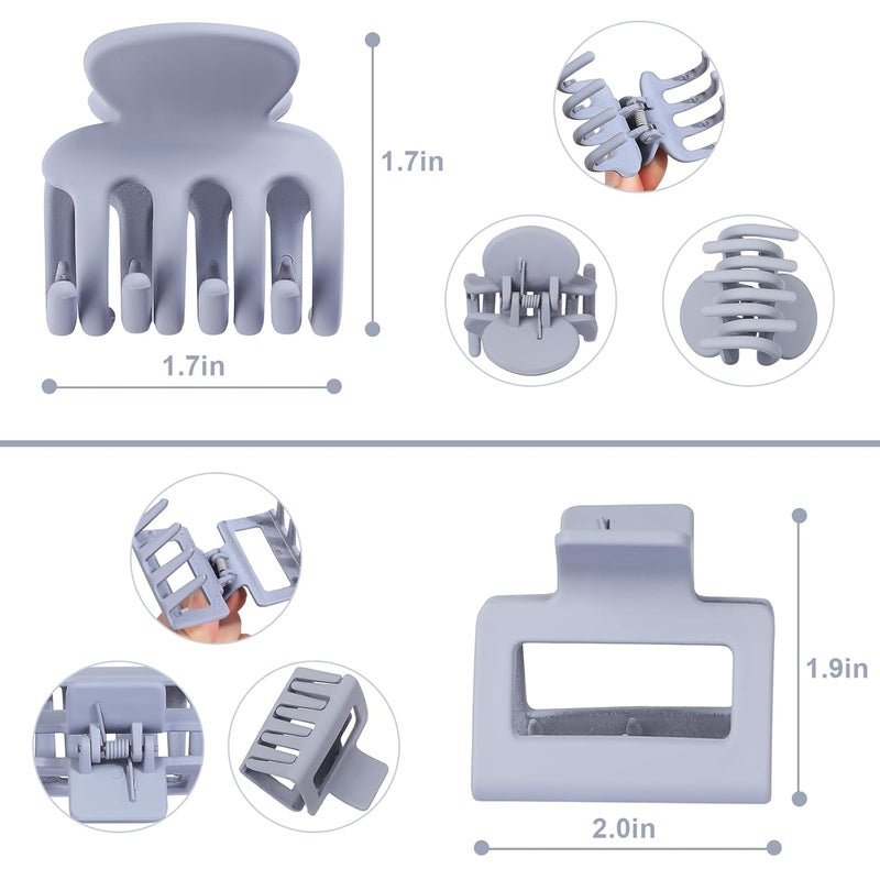 USDNICE Medium Hair Clips Combination 2 Styles Small Claw Clips for Thin Hair 8 Pcs Matte Non-slip Rectangle Jaw Clips Square Hair Accessories for Women and Girls (Grey) - Image 4